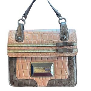 Vintage Y2K Guess Handbag Medium Peach Bronze Good Croc Embossed Satchel Bows